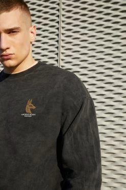 Kaotiko CREW WASHED PHARAOH UNISEX - Sweatshirt - Black -Kaotiko || Fire & Glory Populaire Magasin 032748f3d51444ad9f5fa11448fd38f2